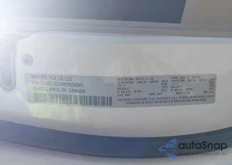 2021 Chrysler Voyager Lxi z USA, uszkodzony, nr VIN 2C4RC1DG4MR504641